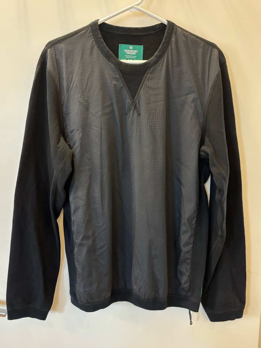 Reigning Champ Men’s M Black Mixed Media Nylon Crewneck Made Canada
